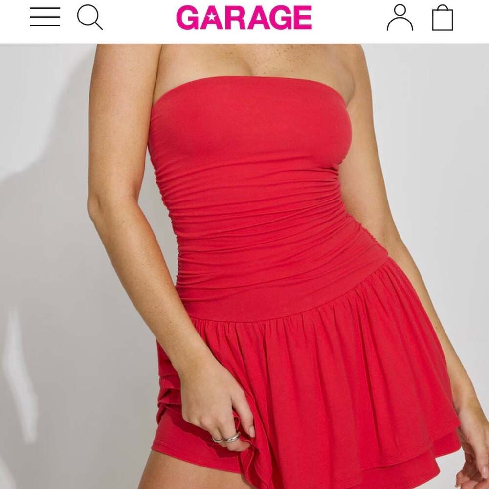 Garage Flirty Hem Tube Romper Dress in Red